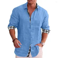 Camisetas masculinas Menas Moda Roupas de linho de peito único Casual camisa de praia Blusa de bolso de manga comprida