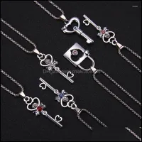 Pendant Necklaces Pendant Necklaces Sweet Micro Pave Crystal Love Heart Key Necklace Women Girls Romantic Trendy Gift Cou Chakrabeads Dh5In