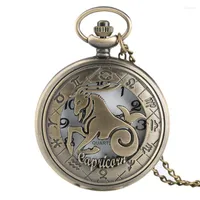 Pocket Watches Vintage Bronze 12 Konstellationen Theme -Serie Quarz moderne Zodiac Clock Kette Weihnachten Geburtstag Geschenke Dropship