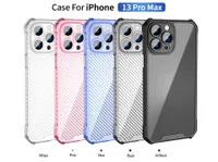 Transparent Shockproof Carbon Fiber Soft TPU Phone Cases for iPhone 14 13 12 11 Pro XS Max XR 8 7 Plus Samsung A72 A73 A33 A52 A50S Electroplated Buttons