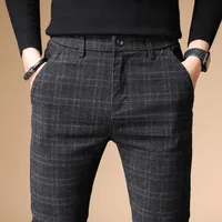 Ekose pantolon erkekler 2020 yaz iş elbisesi ince uygun sıska pantolonlar erkek ucuz temizlik gündelik streç vintage siyah iş pantolon187c