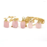 Collares colgantes Botella de perfume de piedra natural Difusor de aceite esencial rosa para joyas Haga accesorios de conector de pulsera de bricolaje