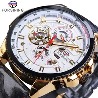 Forsining Automatic Men Watch Casual Golden Date Polish Black Leather Belt Mechanical Watches Waterproof Clock Relogio Masculino308v