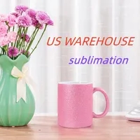 Местный склад 11 унций Сублимация блестящая кофейная кружка с ручкой Diy Ceramic Pink Ceramics чашки для питья