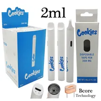 Cookies 2ml Disposable Vape Pen Thick Oil Pod Rechargeable 350mah Battery Empty E-cigarette Bcore Tech Ceramic Coil Vaporizer White Round Pens Display Packaging Box
