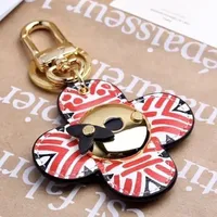 Keychain old flower black and red double-sided designers keychains clover florals bubble leather keychain couple floral high quality key chain good nice