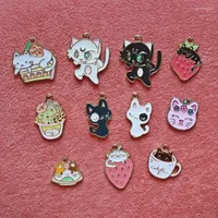 Charms 10pcs Cartoon Cat Charm Cute Enamel Metal Pandent For Jewelry Making Necklace Bracelet Earring DIY Fashion Craft Accessories