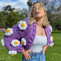 여자 니트 콤바 사키 여성 오픈 프론트 가디건 달콤한 3D 꽃/과일/구름 긴 소매 케이블 니트 스웨터 하이 스트리트웨어 탑