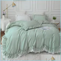 Bedding Sets Luxury Bedding Set Queen King Size Green Ruffle Lace Duvet Er Bed Skirt Sheet Pillowcase Princess Bedspread Bedlinen Egy Dhyum