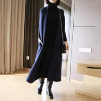 Kadın Sweaters Kadın Kadınlar Uzun Yelek Haldigan Sonbahar Örgü Kazak Tank Kol Örgü Kore Moda Giyim Bayanlar