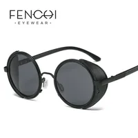 Fenchi White Round Steampunk Womens Sunglasses Sungasses Designer Shades de haute qualité Men Zonnebril Dames205F