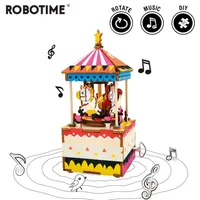 Robotime DIY Merry-go-round 3D Wooden Puzzle Game Assembly Rotatable Music Box Toy Gift for Children Adult AM304 Y200317271G