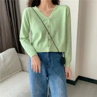 Women&#039;s Knits Cardigan Simple Korean Version Of Pure Color Short V-neck Long-sleeved Knitted Harajuku Style En
