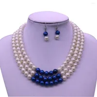 Gargantilla de doble nariz barco tres capas blancos azul de perla zeta phi beta collares de hermandad griegas zpb joy de joyer￭a