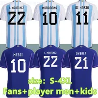 크기 S-4XL 선수 팬 아르헨티나 축구 유니폼 Finalissima Special 22 23 Di Maria Football Shirts 2022 2023 Dybala Lo Celso Maradona 남성 및 어린이 키트 유니폼
