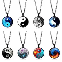 Yin Yang Tai Chi Necklace for Women Jewelry Moon Dragon Cabochon Glass Pendant Fashion Statement Crystal Necklace Whole G1206243Z