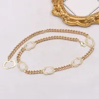 Designer Brand Double Letter Pendant Necklaces Chain Famous 18K Gold Plated Geometry Crystal Pearl Rhinestone Sweater Necklace Women Party Jewelry Accessories