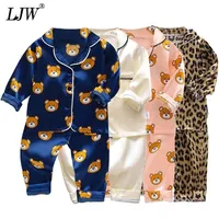 LJW Детская пижама набор детского костюма детская одежда для малышей мальчики девочки шелковые шелковые атласные брюки, установленные дома 220212228h