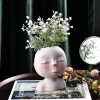 WG Planters potten hars hoofd vaas binnenshuis sappige plantenbloem bloem vaas creatief gezicht standbeeld huizen tuin decor sculptuur 210409249B