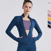 Yoga Jacket Women&#039;s Jackets Zipper Pocket Sports Top Running Fitness Cardigan Gym Clothes Lady Girl Workout Exercise Shirt Coat248J