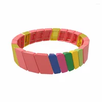 Link armbanden Multicolor Colorblock Square Tila Tile Bead Bracelet Friendship Bohemian Stretch Armband Charm voor vrouwen
