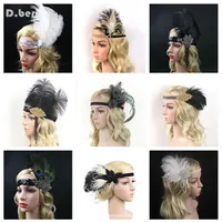 4PCS LOT Women Feather Headband Hair Accessories Rhinestone Beaded Sequin Hair Band 1920s Vintage Gatsby Party Headpiece2571