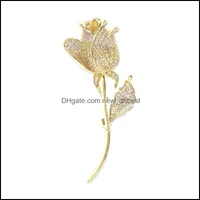 Pins Brooches Fl Diamond Rose Flower Brooches Pins For Female Luxury Suit Cor Designer Brooch New Fashion Wedding Gold Jew Newdhbest Dhxwg