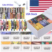 USA Stock Cake All Glass Atomizers With Box Pack Empty Vape Cartridges 1.0ML Glass Thick Oil Carts Wax Vaporizer E Cigarettes Bottom Filling in Vape Pen 10 Strains