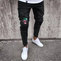Black Skinny Jeans Skull Biker Men jeans Homme Slim Fit Personality Badge Patchwork Denim Hip Hop Hip Street per Men275z