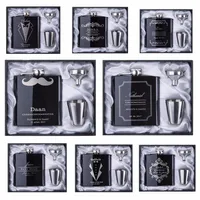 Groomsman Regalo Personalizado Grabado de 6 oz Frasco de acero inoxidable con caja blanca de cajas negras Favores de boda201B