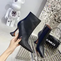 Winter Amina Maddie Boots Sexy Stiletto High Heels Real Leather Designer Runway Short Botas Top Quality Pointed Toe Factory Footwear 9.5CM QA27
