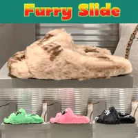 2022 Luxury Designer tofflor Allover Logo Furry Slide Sandaler med Box Men Women White Pink Black Beige Ebony Logo Flat Fashiv Slipper Top Mens Sandal 35-45 EUR