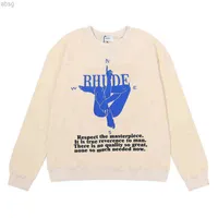 Hoodie American Fashion 2022SS Rhude Human Human Body Disk Round Neck Cotton Sweater Men and Women’s Pullover 1K1