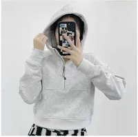 lulus Women shaping Sport Jacket half Zipper Yoga Coat Clothes LU-03 Quick Dry Fitness Outfits Running Hoodies Thumb Hole Sportwear Gym Workout Hooded Top