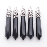 Jewelry Fit Necklace Natural Gem Stone Long Pendulum Charm Stones Black Agates Pendants Silver Plated Fashion N3011