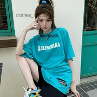 designer tee balencaig&#039;ss Mens Sweaters ice crack letter print short sleeve men&#039;s and women&#039;s high street loose old hole T-shirt
