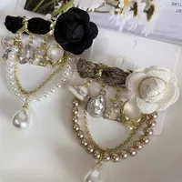 Pins Brooches Vintage Camellia For Women Luxury Pearl Flower Brooch Chain Pins Women&#039;s Crystal Accessories Jewelry178R