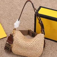 Woven Straw Bag Baguette Handbag Purse Crossbody Bags Fashion letter Raffi Weave Handle Tote Magnetic Clasp Detchable Shoulder Strap High 15