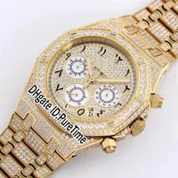 2021 VK Quartz Chronograph Mens Watch Royal Full Iced Out Vs Diamond Pave Yellow Gold Arabic Numerals 마커 다이얼 블링 보석 P220P