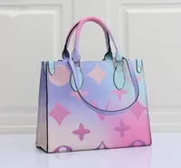 Gündoğumu pastel onthego mm totes çanta renkli lüksler tasarımcıları kadın çanta çanta çanta çanta geyiği şehir koleksiyonu pembe kaplamalı tuval çapraz gövde cüzdan