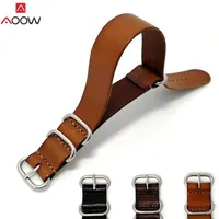Titta på band aoow zulu läder klockband nato band rem 18mm 20mm 22mm för män kvinnor tillbehör sliver ring spänne ersättning12172