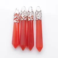 Pendants Natural Stone Hexagonal Pillar Pendant Red Agates Healing Charms For Necklace Jewelry N3010