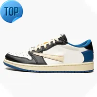 Top Boots Chaussures pour hommes Jumpman 1 Low Og Military Blue X Fragments Basketball Shoe High Quality Sports Sports Real Leather Color Sail / Black / Military
