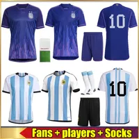 2022 23 Argentine Soccer Jersey Player Version Coupe du monde Dybala Aguero Maradona Di Messis Messis Camiseta Futbol 22 2023 Men Kid Kit Set Top Thai Quality Uniforms