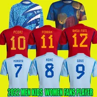 2022 Espagne Jerseys de 축구 Espana Pedri Ferran Torres Morata Gavi 축구 셔츠 Ansu Fati Koke Azpilicueta Hommes et Kits Pour