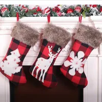 D￩corations de No￫l Plaid Red Christmas Stocking Christmas Tree Ornement Decoration Sac Panta Claus Sac pour enfants Sac ￠ bonbons