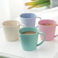 Tassen Nordic Style Plastik Tee Tasse Kaffee Milch Drink umweltfreundliche Weizenstroh Zahnb￼rste Badezimmer 201 ml-300ml