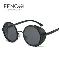 Fenchi White Round Steampunk Womens Sunglasses Sunglasses High Quality Designer Shades Men Zonnebril Dames292S