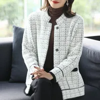 Женские куртки элегантная клетчатая печать мягкая имитация бархатная куртка Женская корейская кнопка с длинным рукавом. Случай.