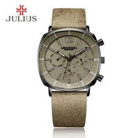 Julius Real Chronograph Men's Business Watch 3 Dials Leather Band Square Face Quartz Holwatch Yüksek Kaliteli Saat Hediyesi Jah-02671